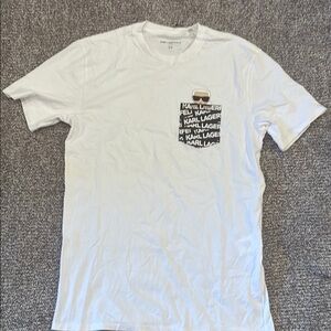 Karl Lagerfeld White Short Sleeve Pocket Tee with Logo Character